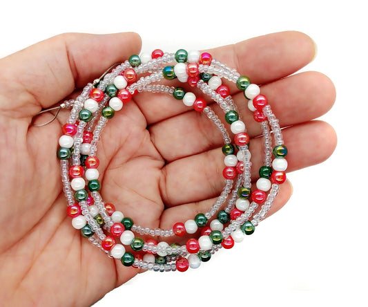 Miniature Christmas Tree Garland, Red White & Green Beaded Wire