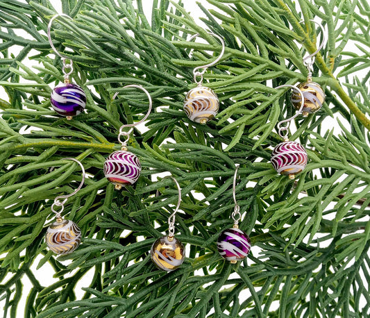 Purple & Gold Miniature Ornament Set, 8 Mini Glass Baubles