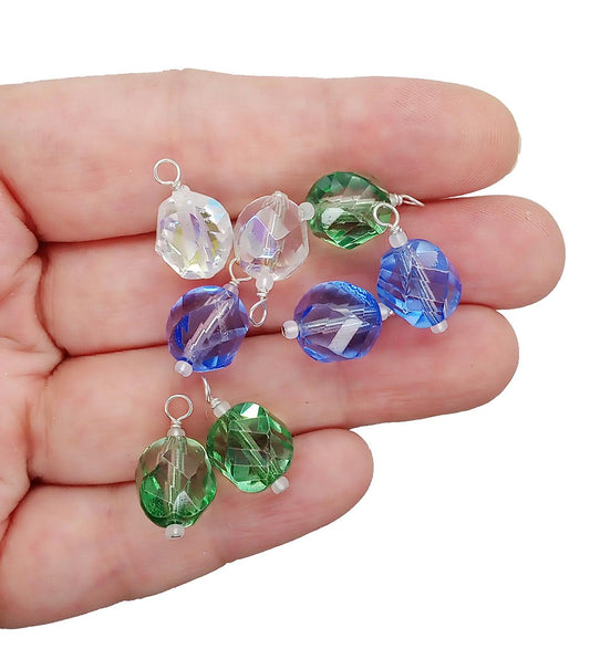 Blue & Green Miniature Glass Christmas Ornaments, Set of 8