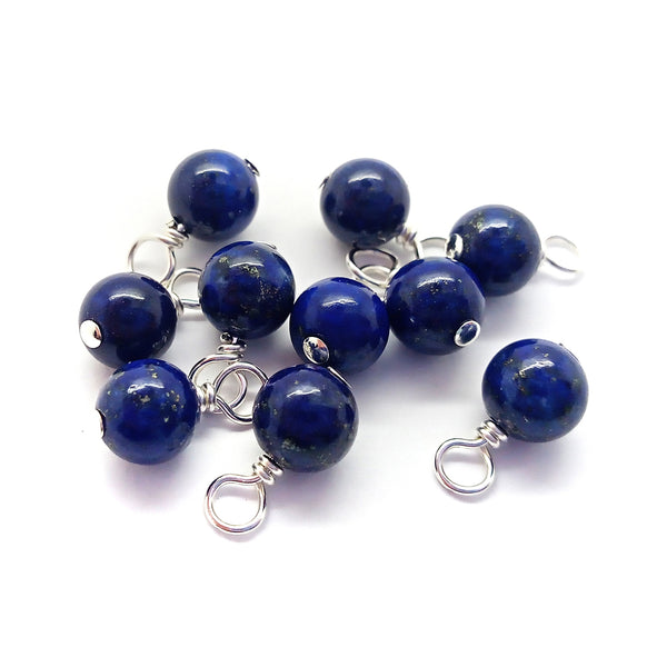 Lapis Lazuli 6mm bead charm dangles, set of 10 pieces.