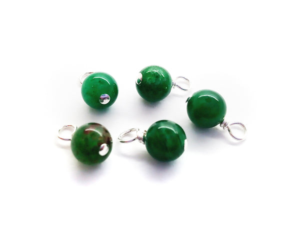 Muscovite 6mm Bead Charms, Bright Green Gemstone Dangles
