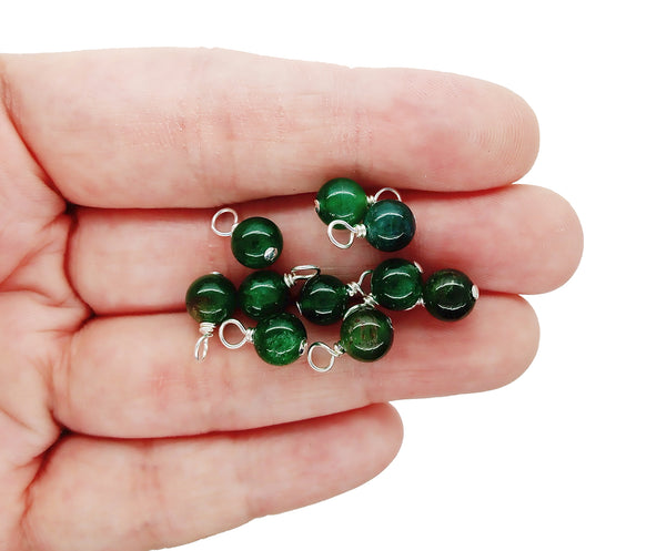 Muscovite 6mm Bead Charms, Bright Green Gemstone Dangles