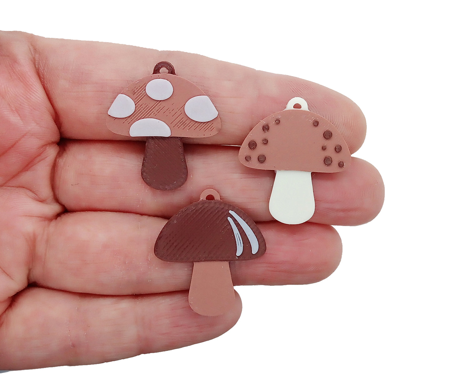 6 Brown Mushroom Dangle Charms, One Pair of Each Style