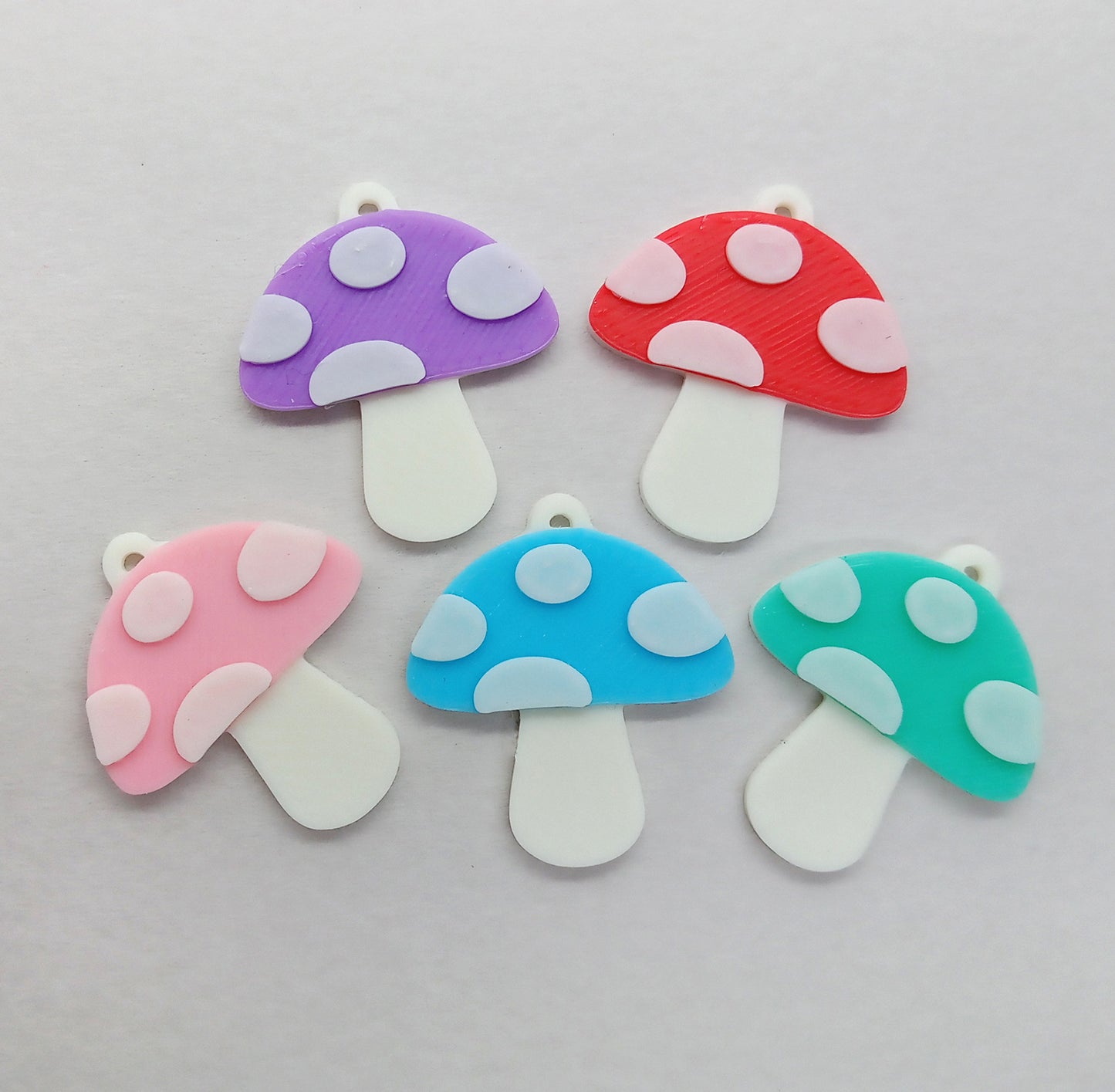 10 Cute Mushroom Charms, One Pair of Each Color
