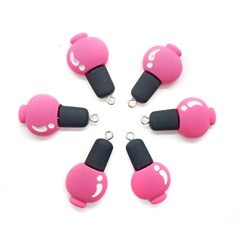 Nail Polish Charms, 6 pieces, Pink & Black Pendants
