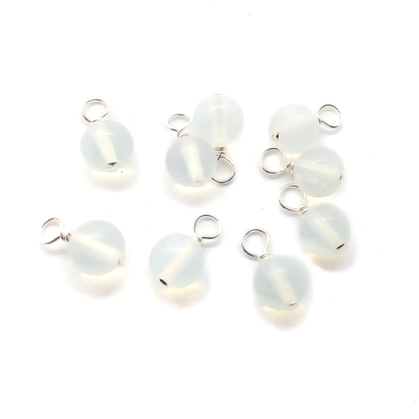 Opalite 6mm bead charm dangles for October birthstone.
