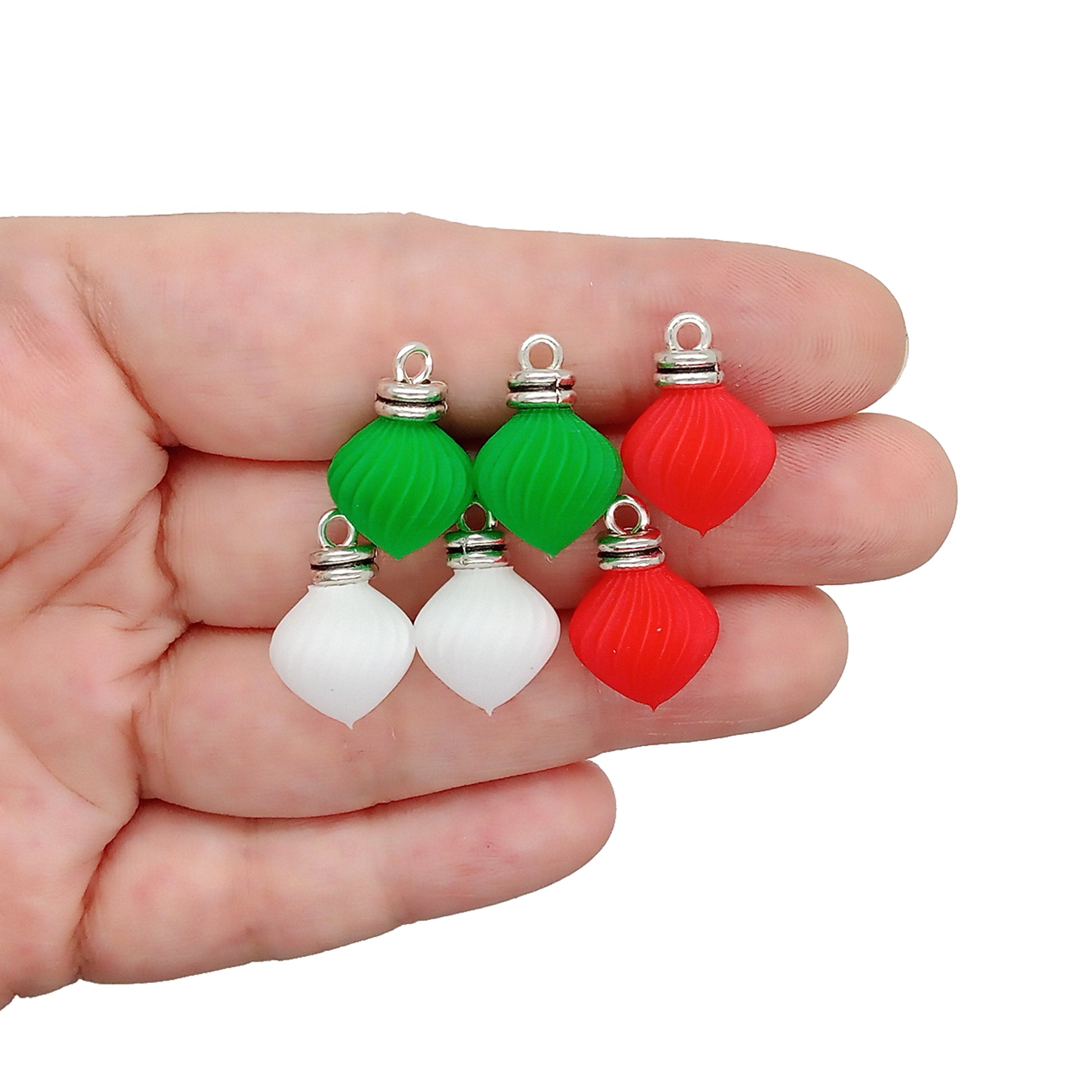 Tiny Christmas ornament charm pairs for making holiday jewelry.