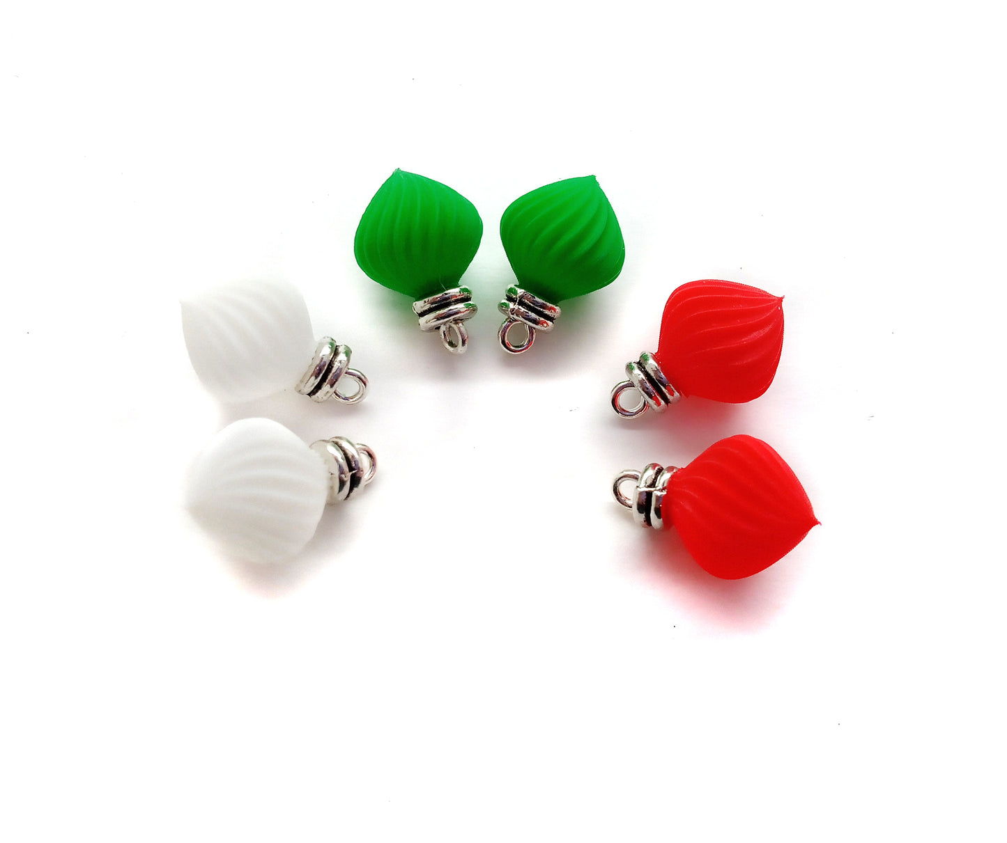 Christmas Earring Charms, Red White & Green Mini Ornament Pendants, 6 pc