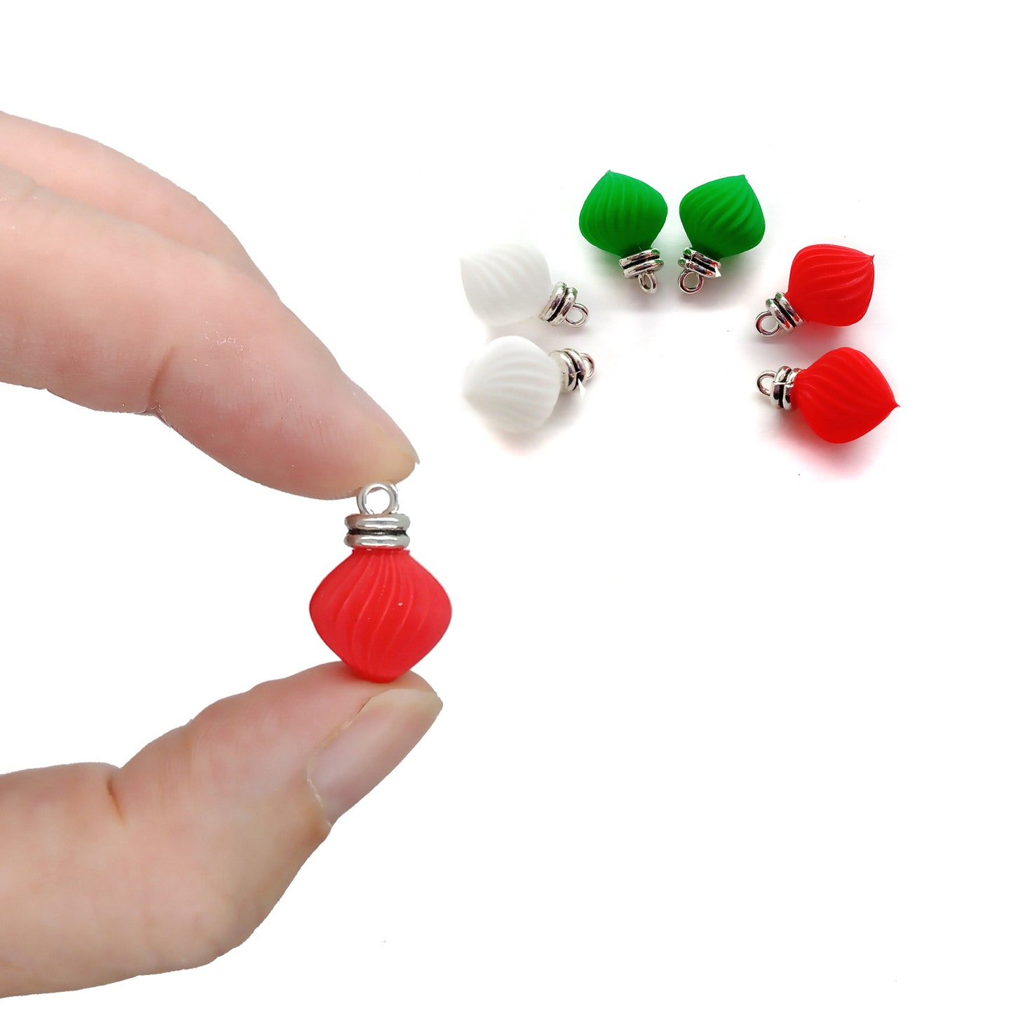 Christmas Earring Charms, Red White & Green Mini Ornament Pendants, 6 pc