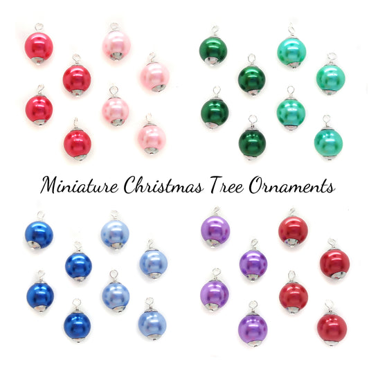 Miniature Glass Ornaments, 8 pcs, Solid Colors for Dollhouse Christmas Trees