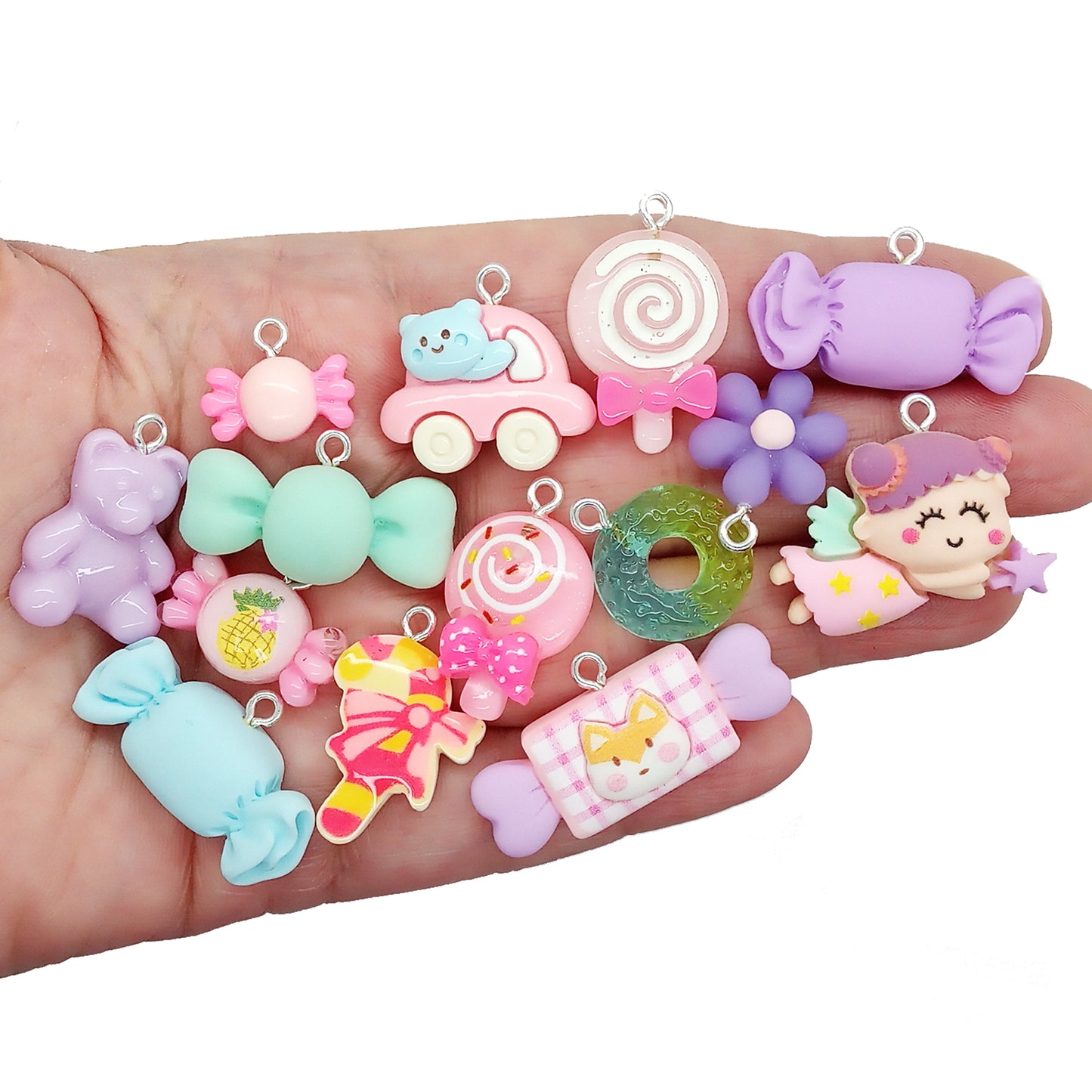 Pastel Charm Mix, 20 pc Cute Resin Cabochon Pendants, Candy & Cuties