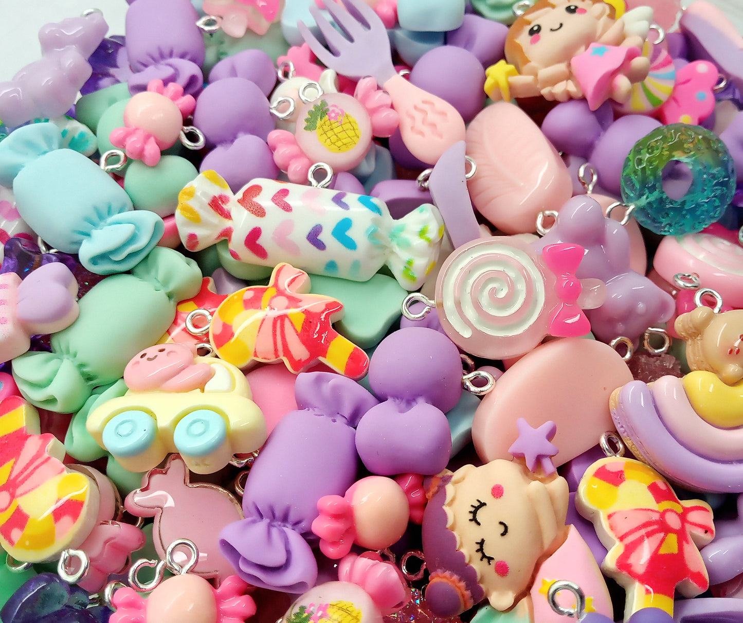 Pastel Charm Mix, 20 pc Cute Resin Cabochon Pendants, Candy & Cuties