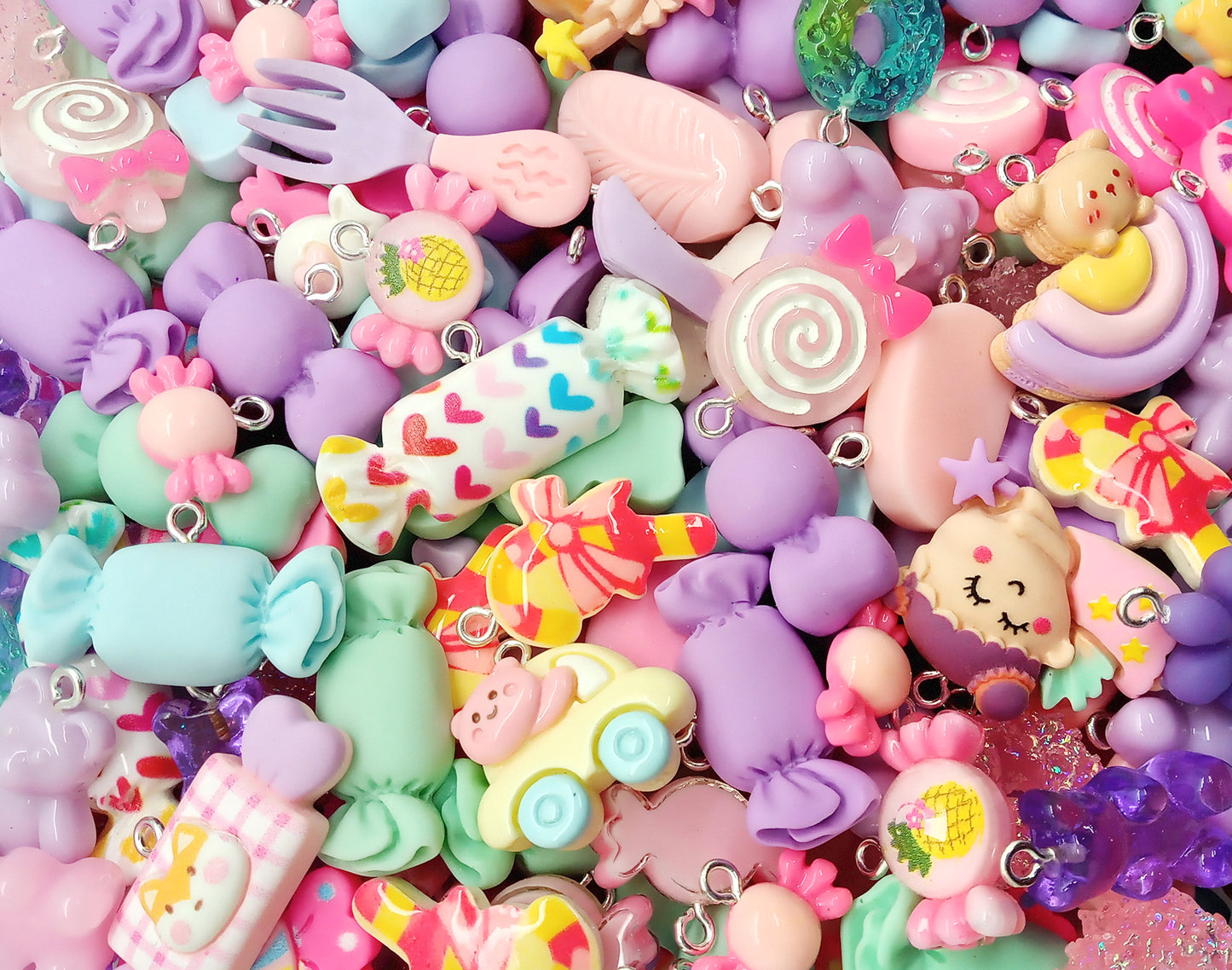 Pastel Charm Mix, 20 pc Cute Resin Cabochon Pendants, Candy & Cuties