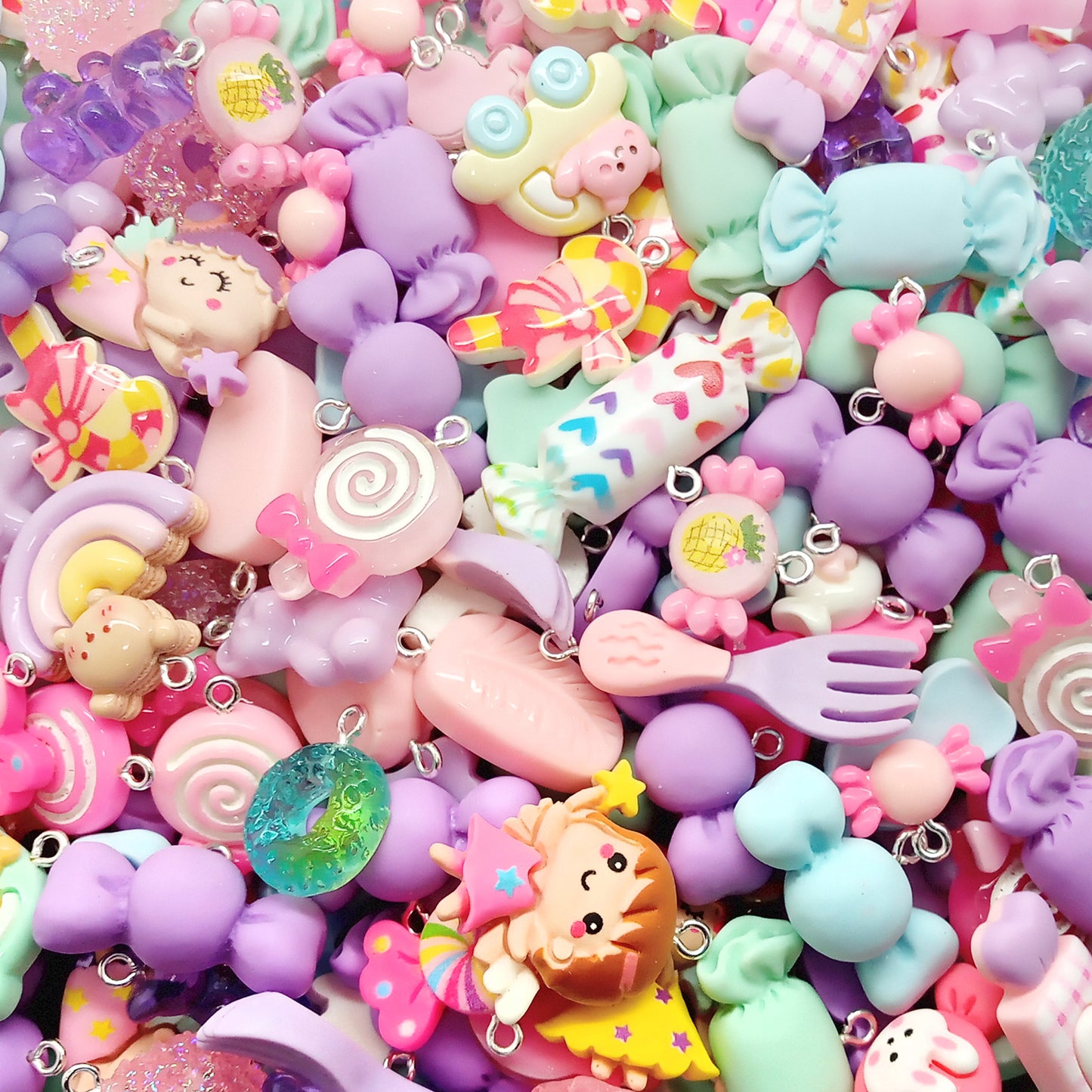 Pastel Charm Mix, 20 pc Cute Resin Cabochon Pendants, Candy & Cuties