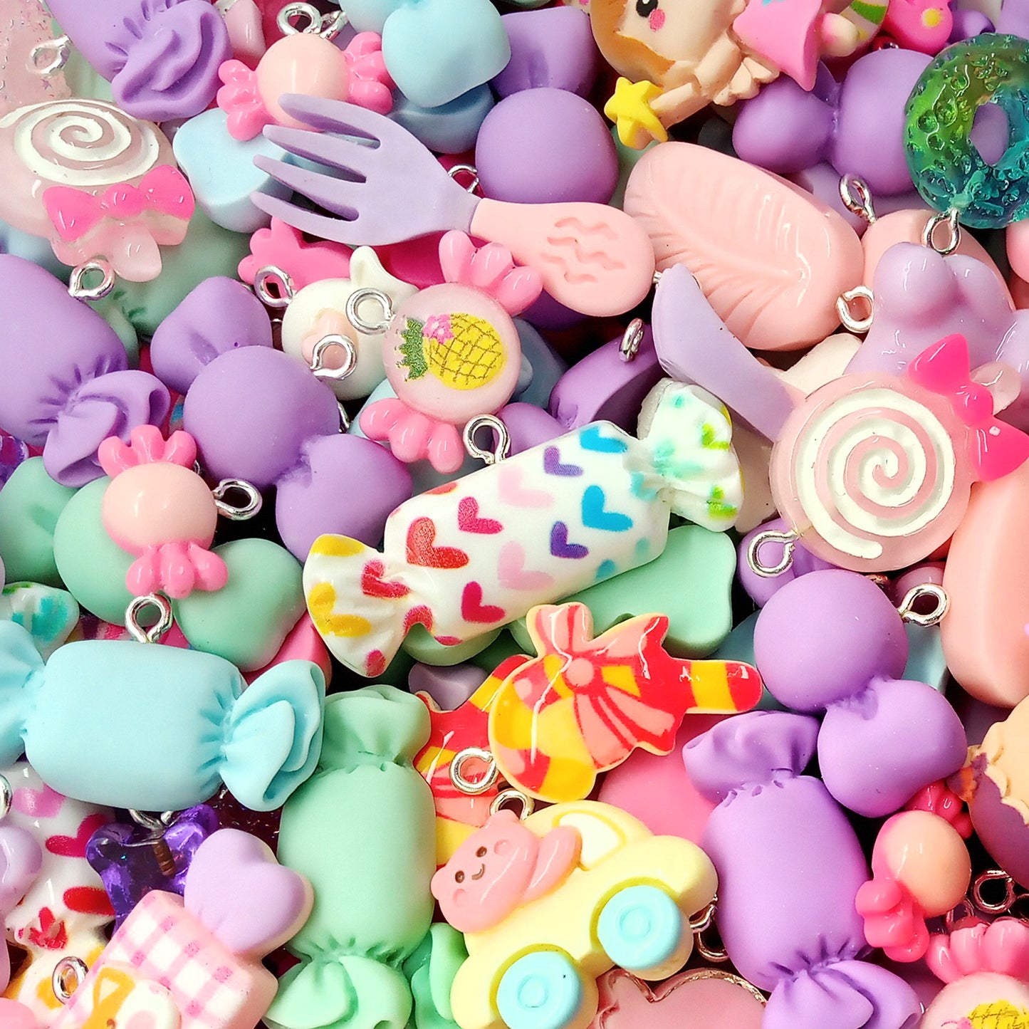 Pastel Charm Mix, 20 pc Cute Resin Cabochon Pendants, Candy & Cuties