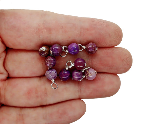 Phosphosiderite 6mm Bead Charms, Purple Gemstone Dangles