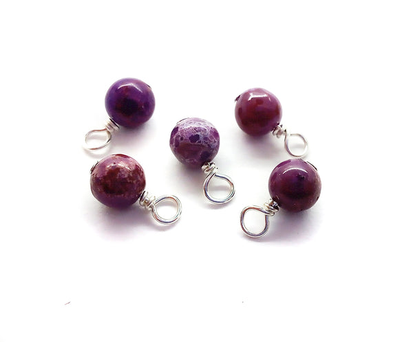Phosphosiderite 6mm Bead Charms, Purple Gemstone Dangles
