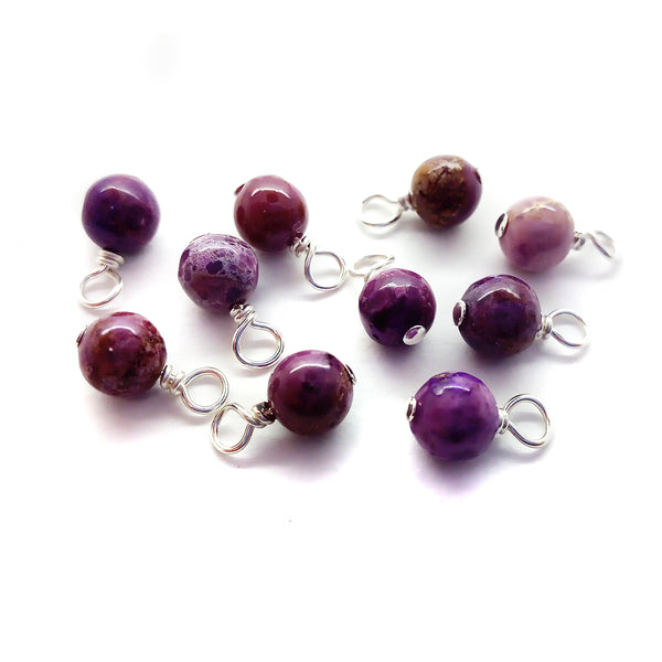 Phosphosiderite purple gemstone dangle charms made from beautiful 6mm gemstone beads.