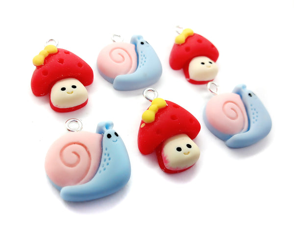 Snail & Mushroom Charms, Set of 6 pieces