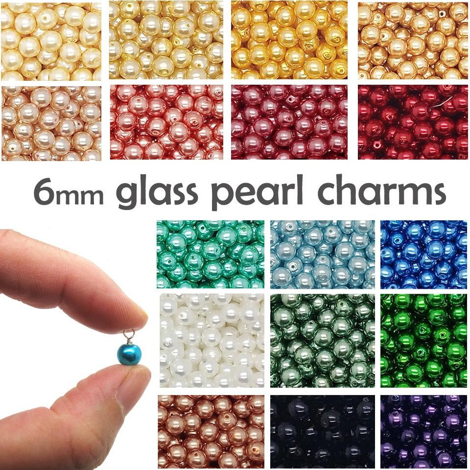 6mm Glass Pearl Dangles, 10 pc Small Bead Charms - Adorabilities Charms & Trinkets