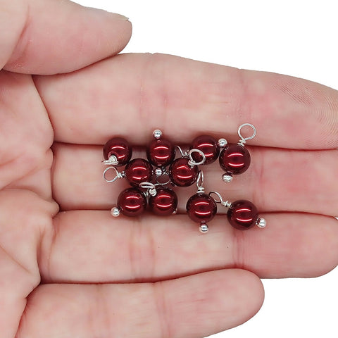 Crystal Pearl Bead Charms, Small Burgundy 6mm Dangles - Adorabilities Charms & Trinkets