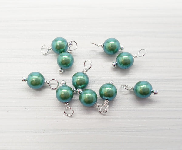 Crystal Pearl Bead Charms, Small Green 6mm Dangles - Adorabilities Charms & Trinkets