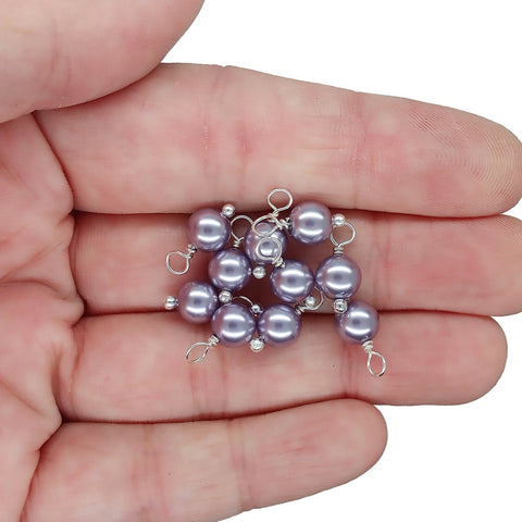 Crystal Pearl Bead Charms, Small Lavender 6mm Dangles - Adorabilities Charms & Trinkets