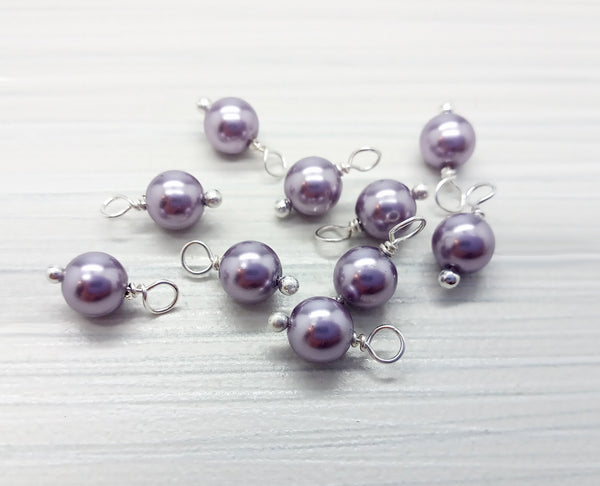Crystal Pearl Bead Charms, Small Lavender 6mm Dangles - Adorabilities Charms & Trinkets