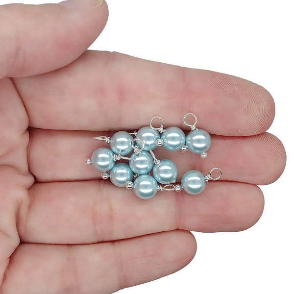 Crystal Pearl Bead Charms, Small Light Blue 6mm Dangles - Adorabilities Charms & Trinkets