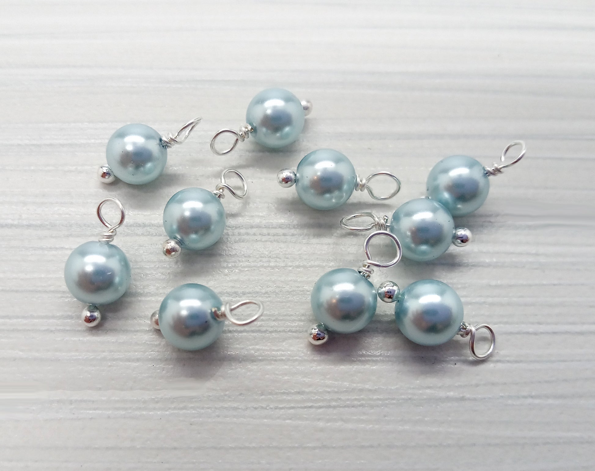 Crystal Pearl Bead Charms, Small Light Blue 6mm Dangles - Adorabilities Charms & Trinkets