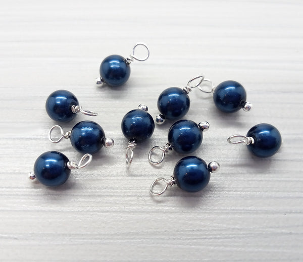 Crystal Pearl Bead Charms, Small Navy Blue 6mm Dangles - Adorabilities Charms & Trinkets