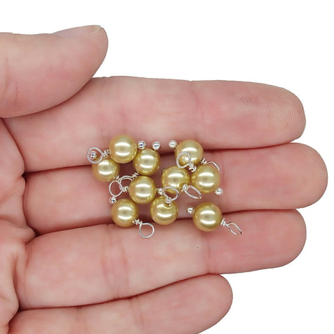 Crystal Pearl Bead Charms, Small Olive Green 6mm Dangles - Adorabilities Charms & Trinkets