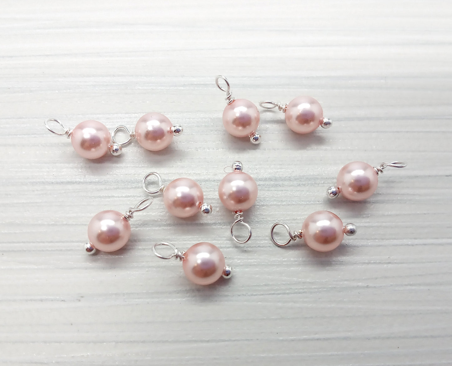 Crystal Pearl Bead Charms, Small Pink 6mm Dangles - Adorabilities Charms & Trinkets