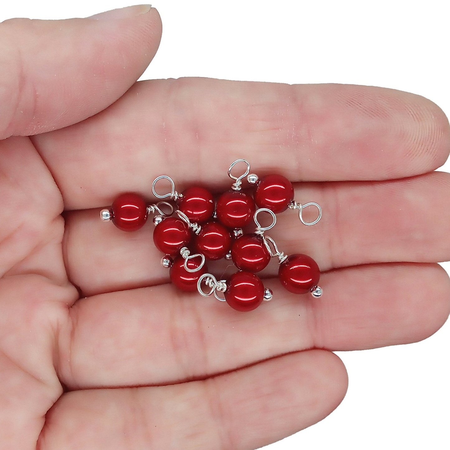Crystal Pearl Bead Charms, Small Red 6mm Dangles - Adorabilities Charms & Trinkets