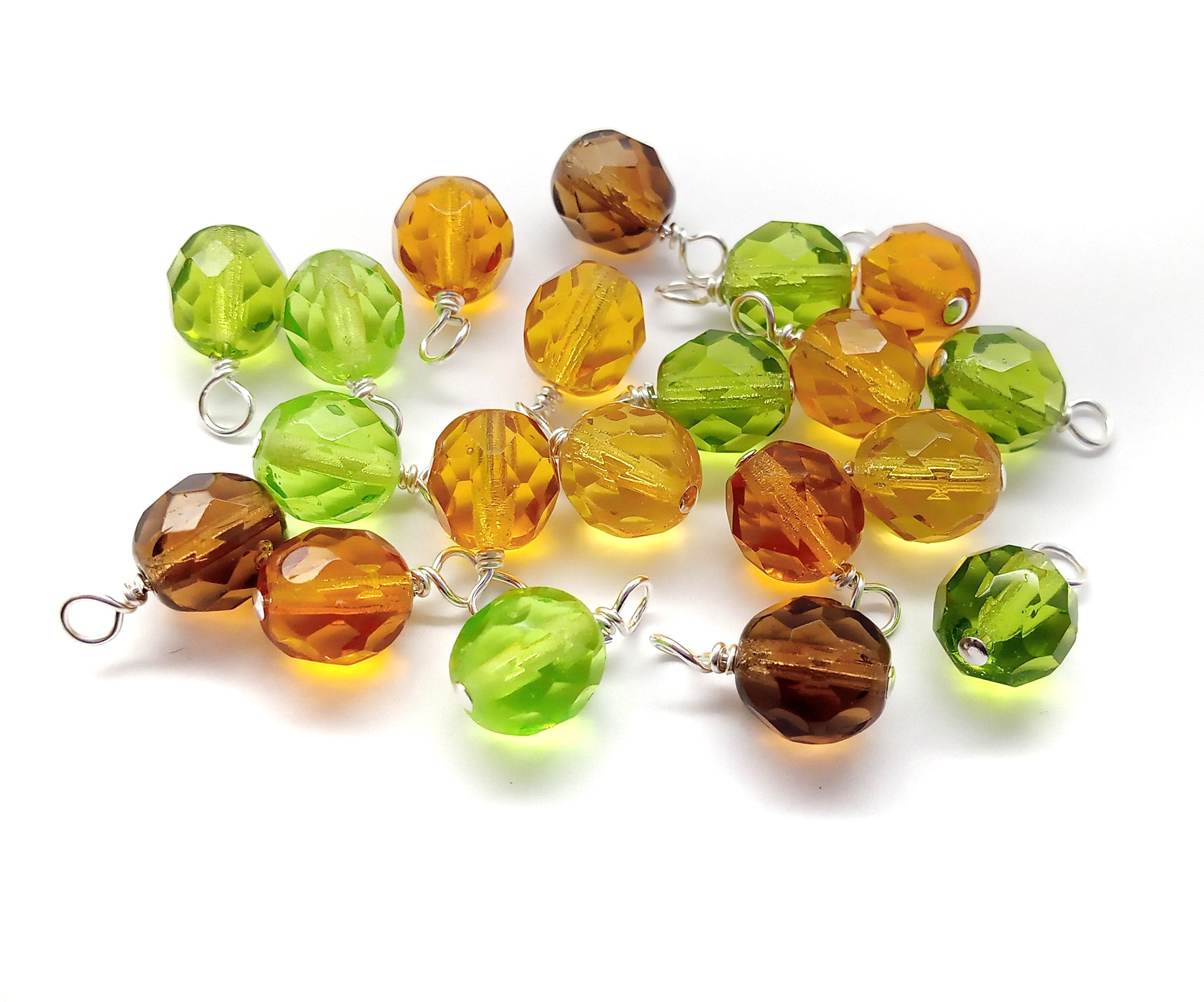 10 pc Colorful Dangles, 8mm Fire-Polished Bead Charms, Forest Mix