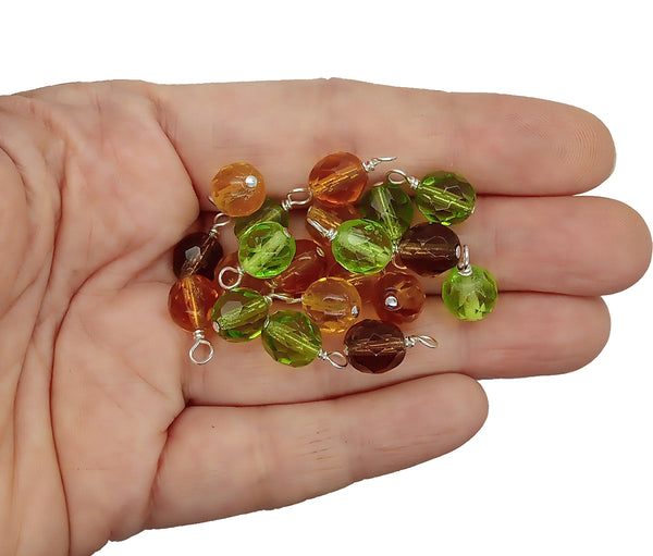 10 pc Colorful Dangles, 8mm Fire-Polished Bead Charms, Forest Mix