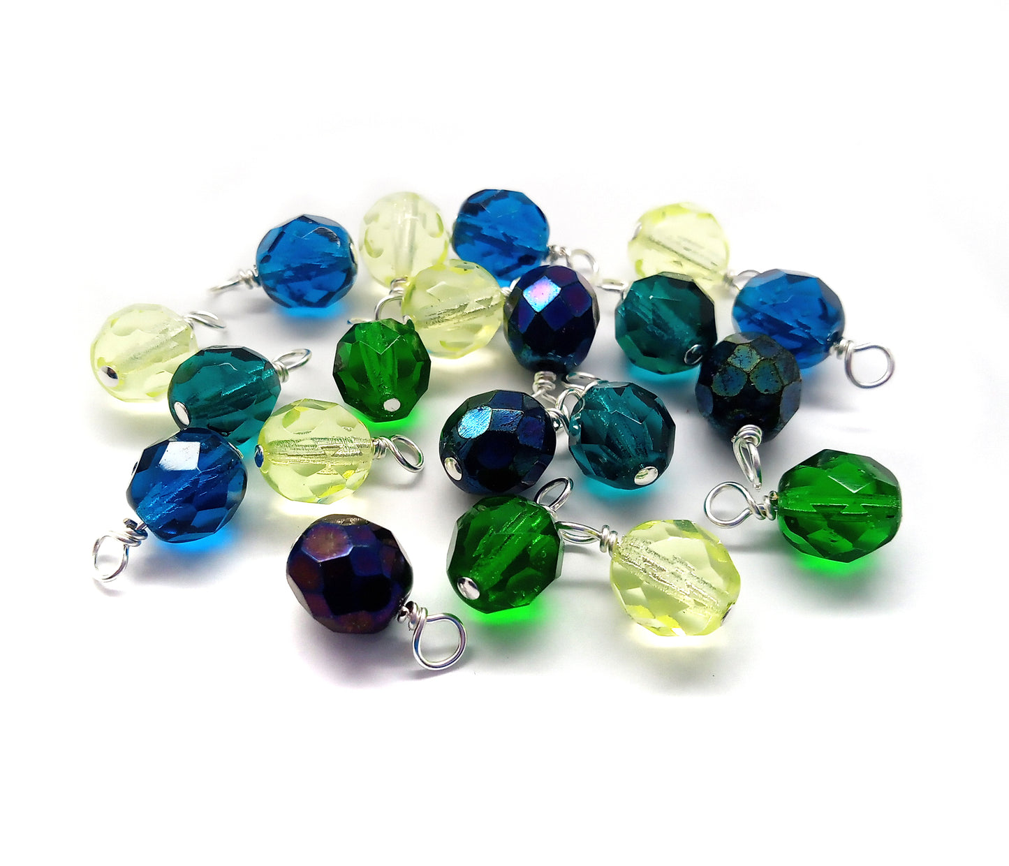 10 pc Colorful Dangles, 8mm Fire-Polished Bead Charms, Pacific Mix