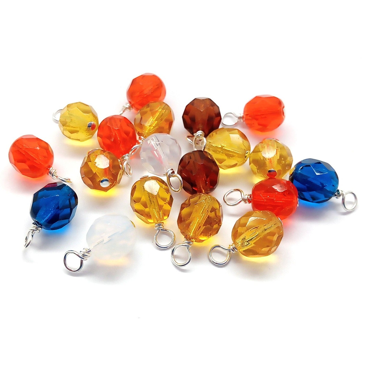 10 pc Colorful Dangles, 8mm Fire-Polished Bead Charms, Ocean Sunrise Mix