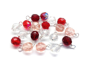 10 pc Colorful Dangles, 8mm Fire-Polished Bead Charms, Sweetheart Mix