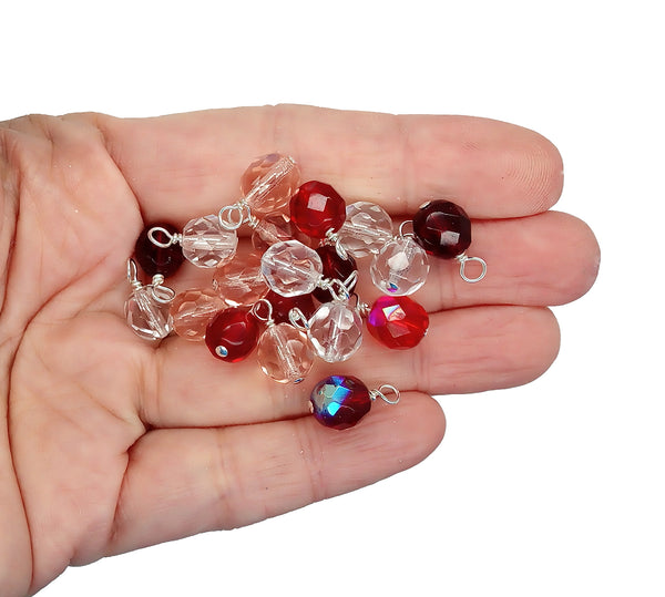 10 pc Colorful Dangles, 8mm Fire-Polished Bead Charms, Sweetheart Mix