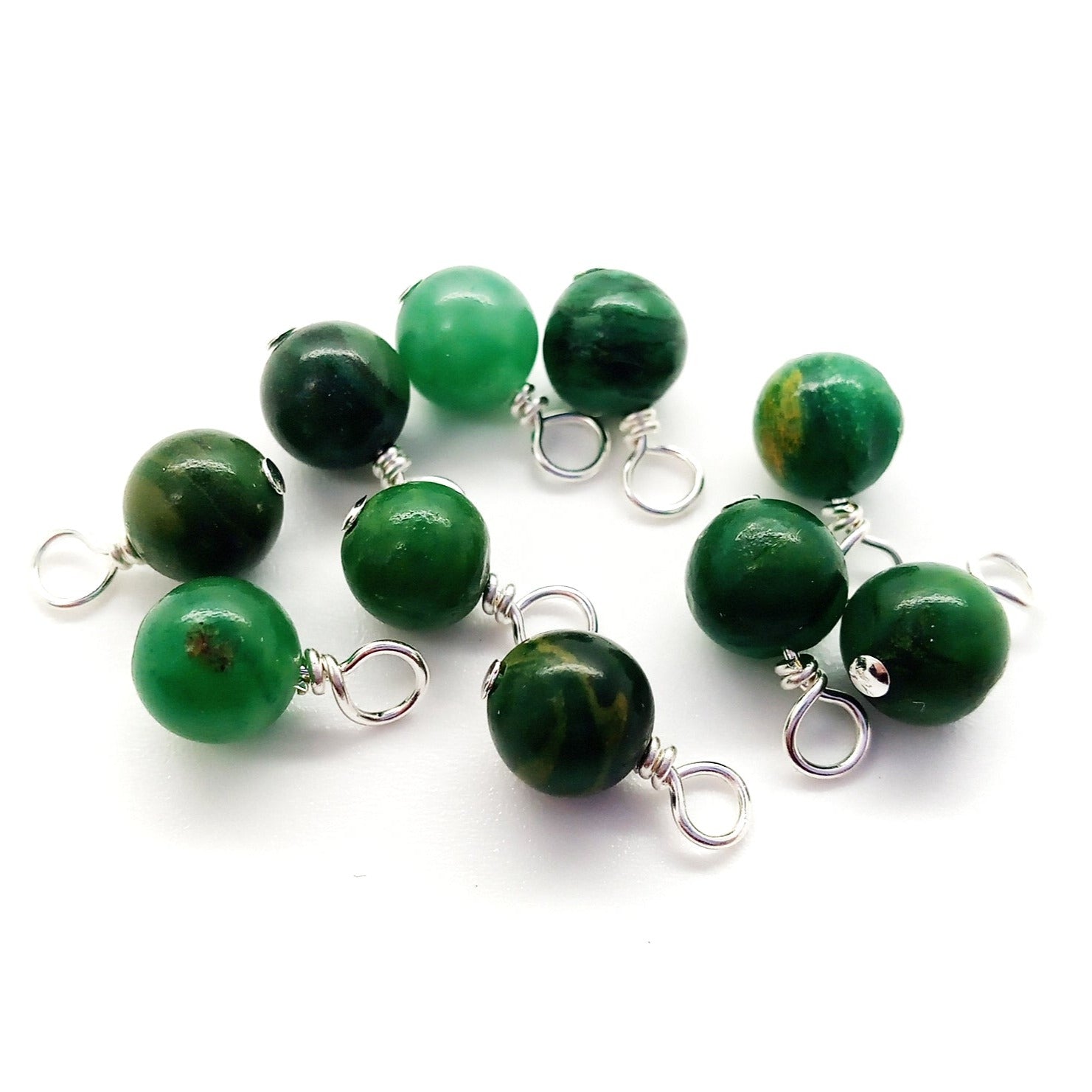African green jade  6mm gemstone bead dangle charms, made by Adorabilities.