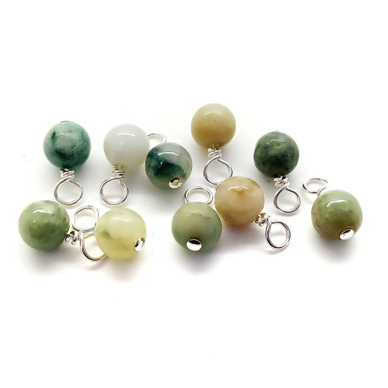 Burma green jade 6mm gemstone bead dangle charms, made by Adorabilities.