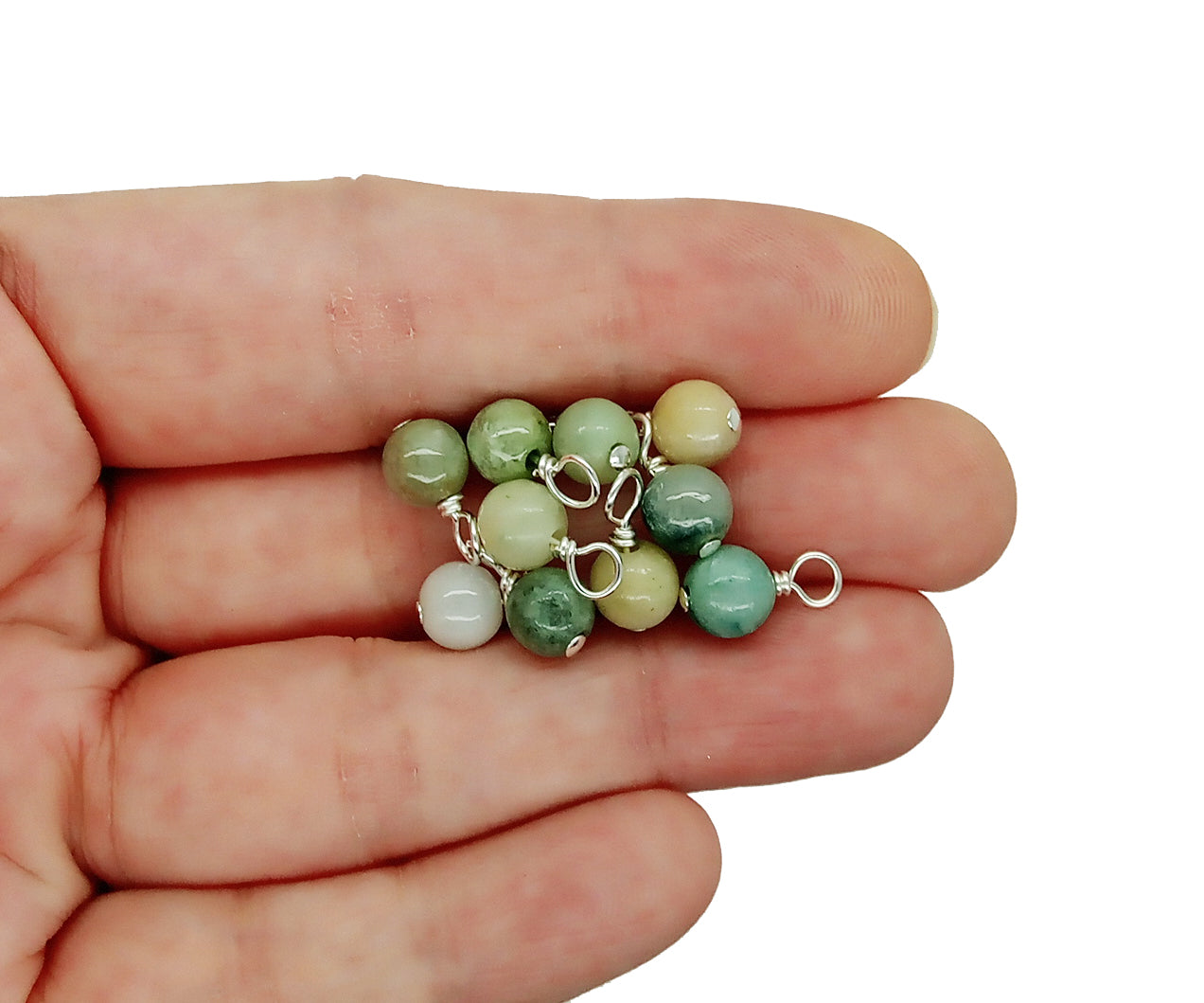 Burma Green Jade 6mm Bead Charms, Gemstone Dangles, 10 pc