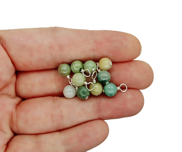 Burma Green Jade 6mm Bead Charms, Gemstone Dangles