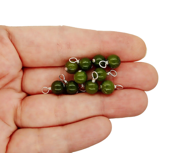 Canadian Green Jade 6mm Bead Charms, Gemstone Dangles