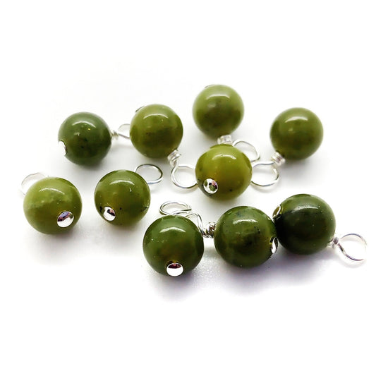 Canadian Green Jade 6mm Bead Charms, Gemstone Dangles