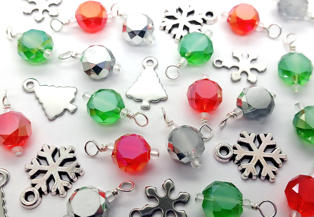 Christmas Charm Mix, 24 pieces, Metal Snowflake Charms & Holiday Themes,  Adorabilities