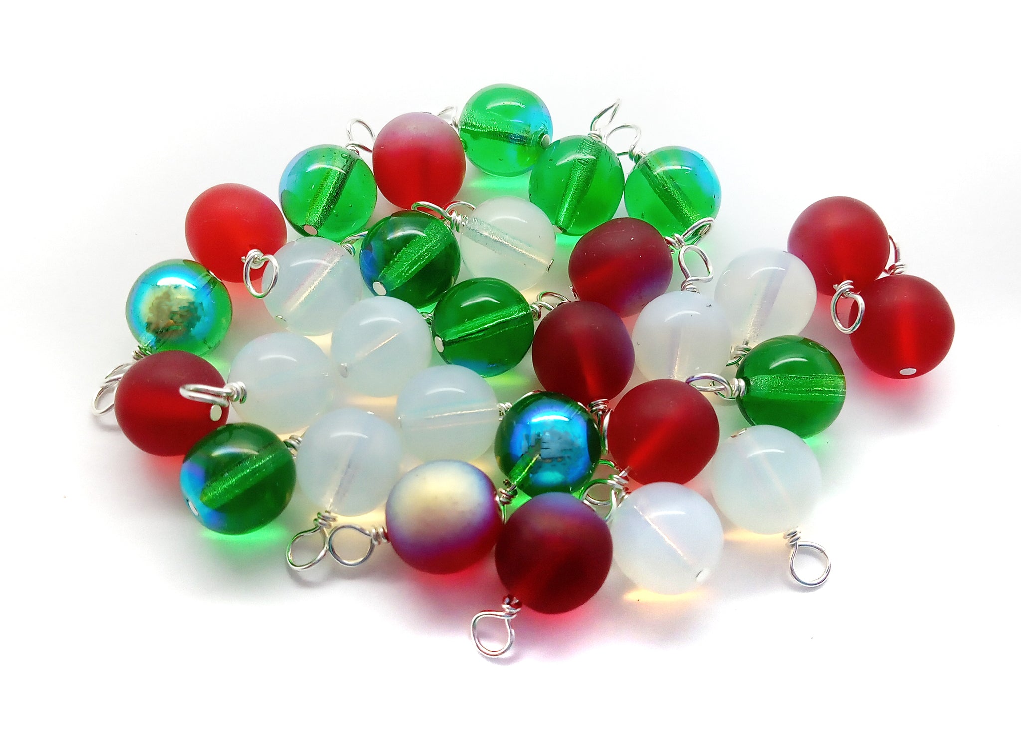 Glass Bead Charms, 10 piece Christmas Mix