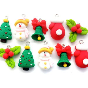 Cute Christmas Charms, 10 pc Resin Cabochon Pendants