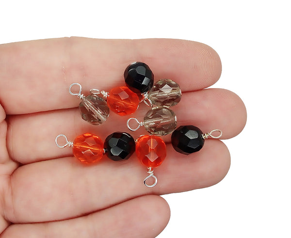 Halloween Bead Dangle Charms with Orange & Black Fire-Polished Beads